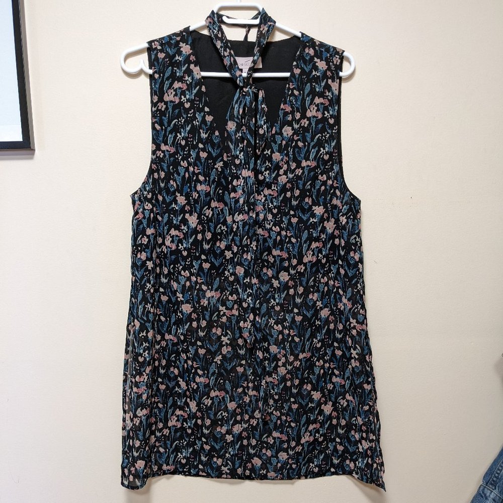 Sheer Sleeveless Floral Top With Removable Neck Tie